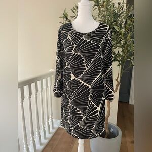 J. Crew Graphic Black and Cream Long Sleeve Dress